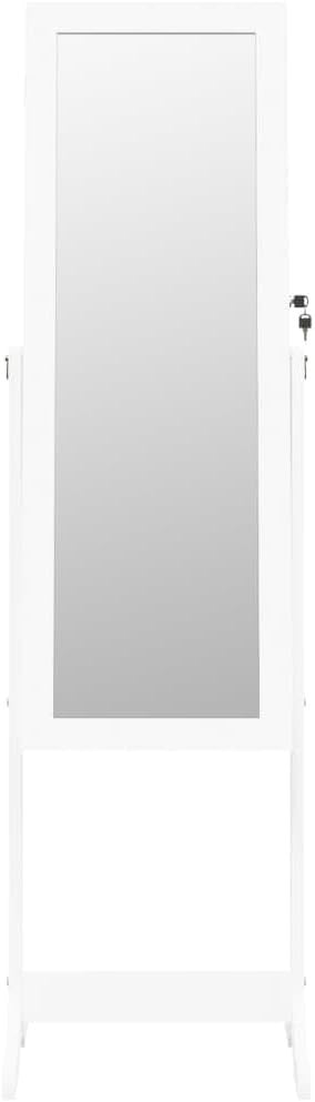 LED Standing Mirror Jewelry Cabinet Lockable Storage Armoire White