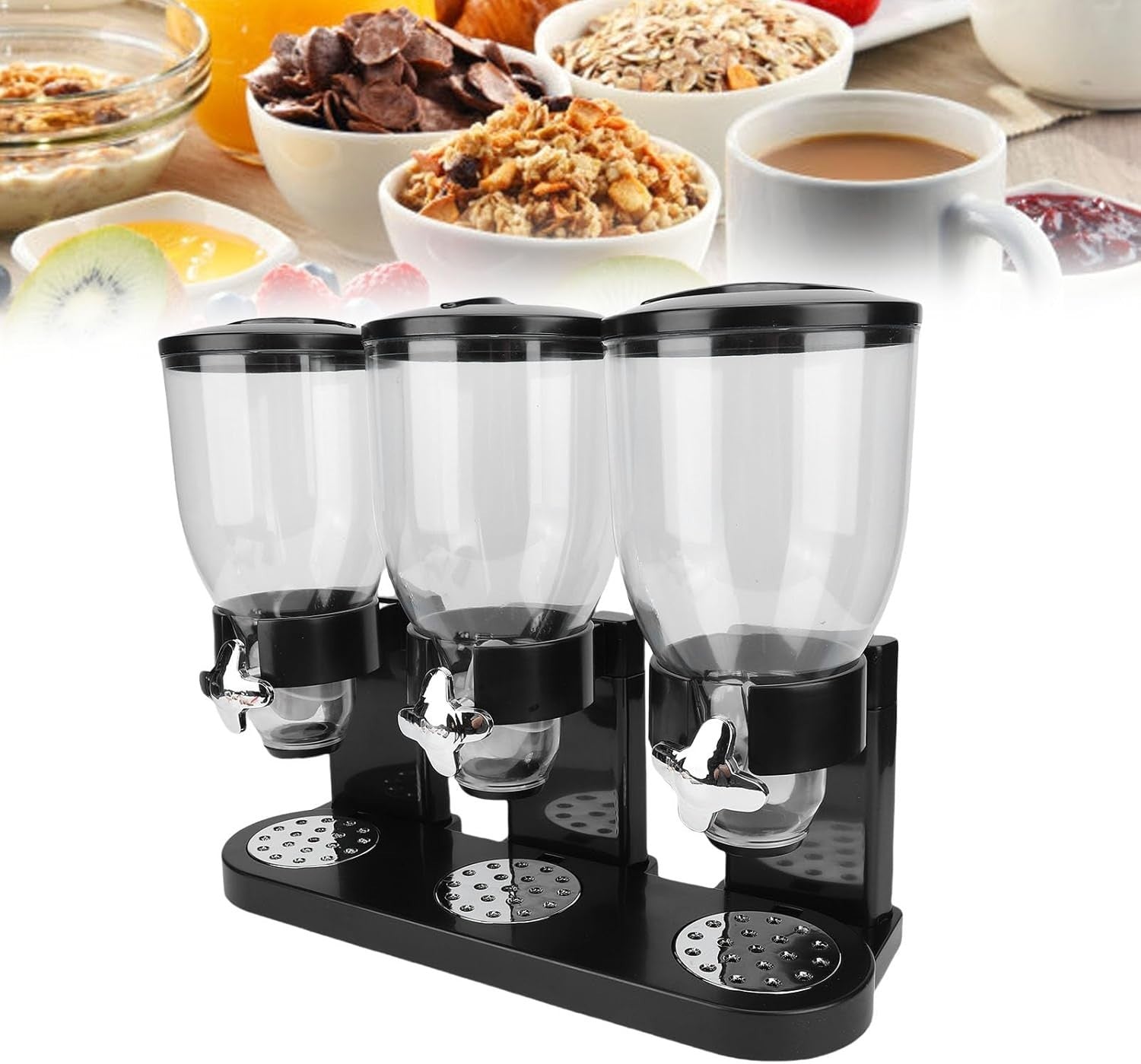 Triple Dry Food Dispenser Cereal Candy Nuts Rice Storage Container