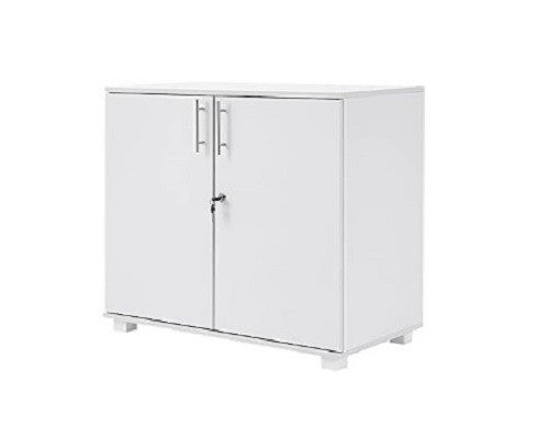 White Wooden Office Cabinet with Lock 2 Door Cupboard File Storage Organizer