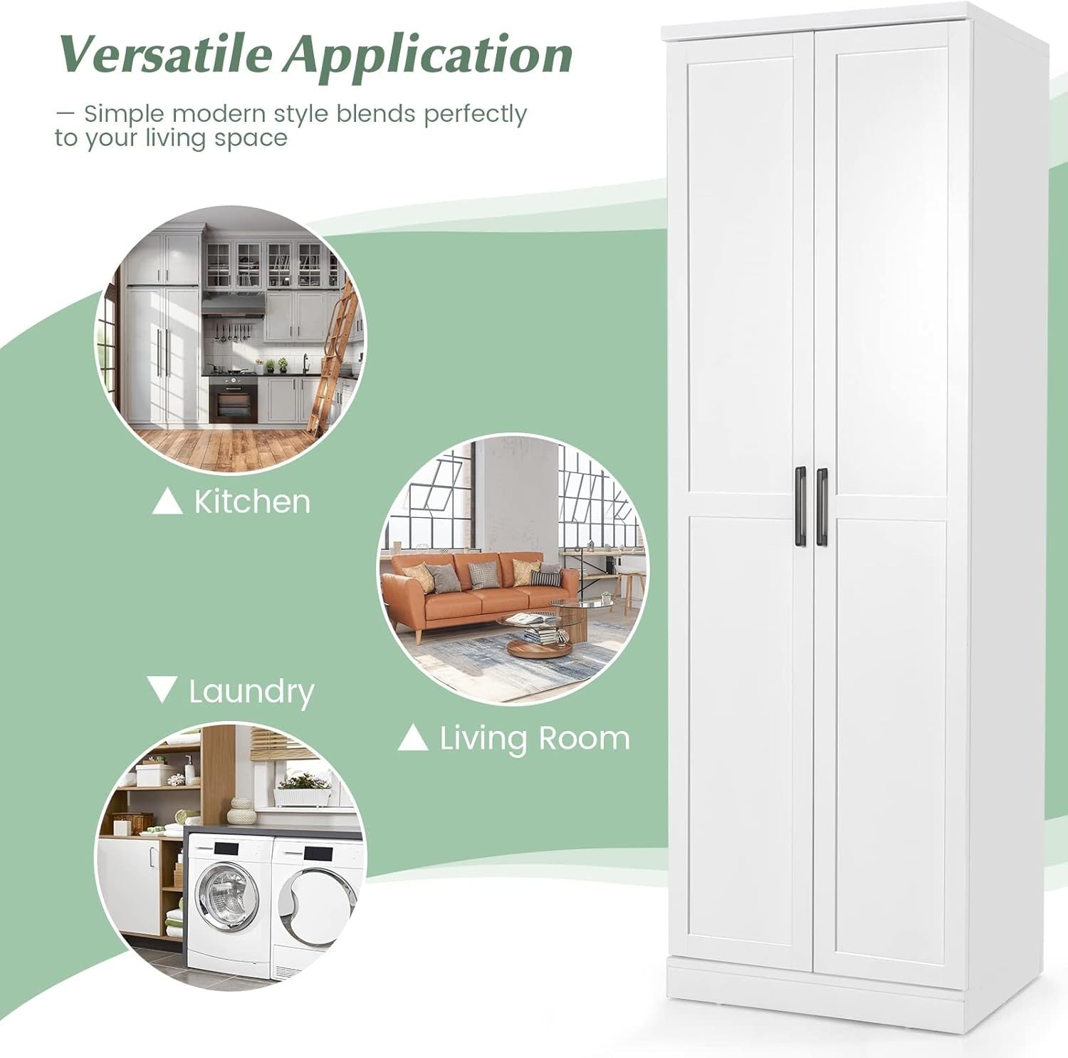 Tall Kitchen Cupboard 5-Tier Storage Cabinet 2 Doors White