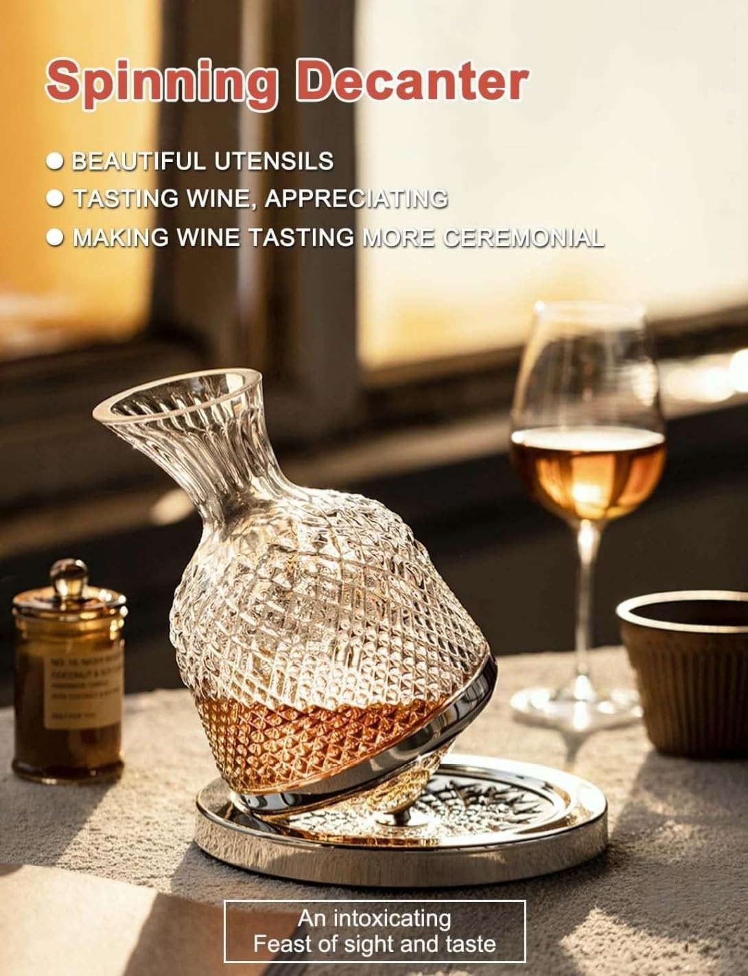 1500ml Crystal Wine Decanter 360° Rotating Aeration Set Luxury Gift Home Bar