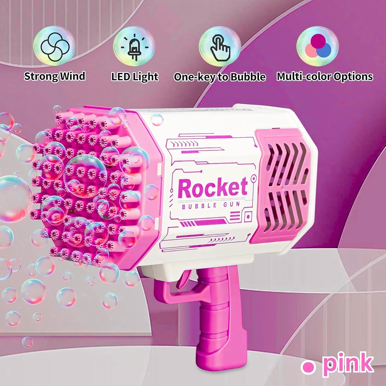 69 Hole Bubble Gun Machine with Lights Automatic Bubble Maker Pink