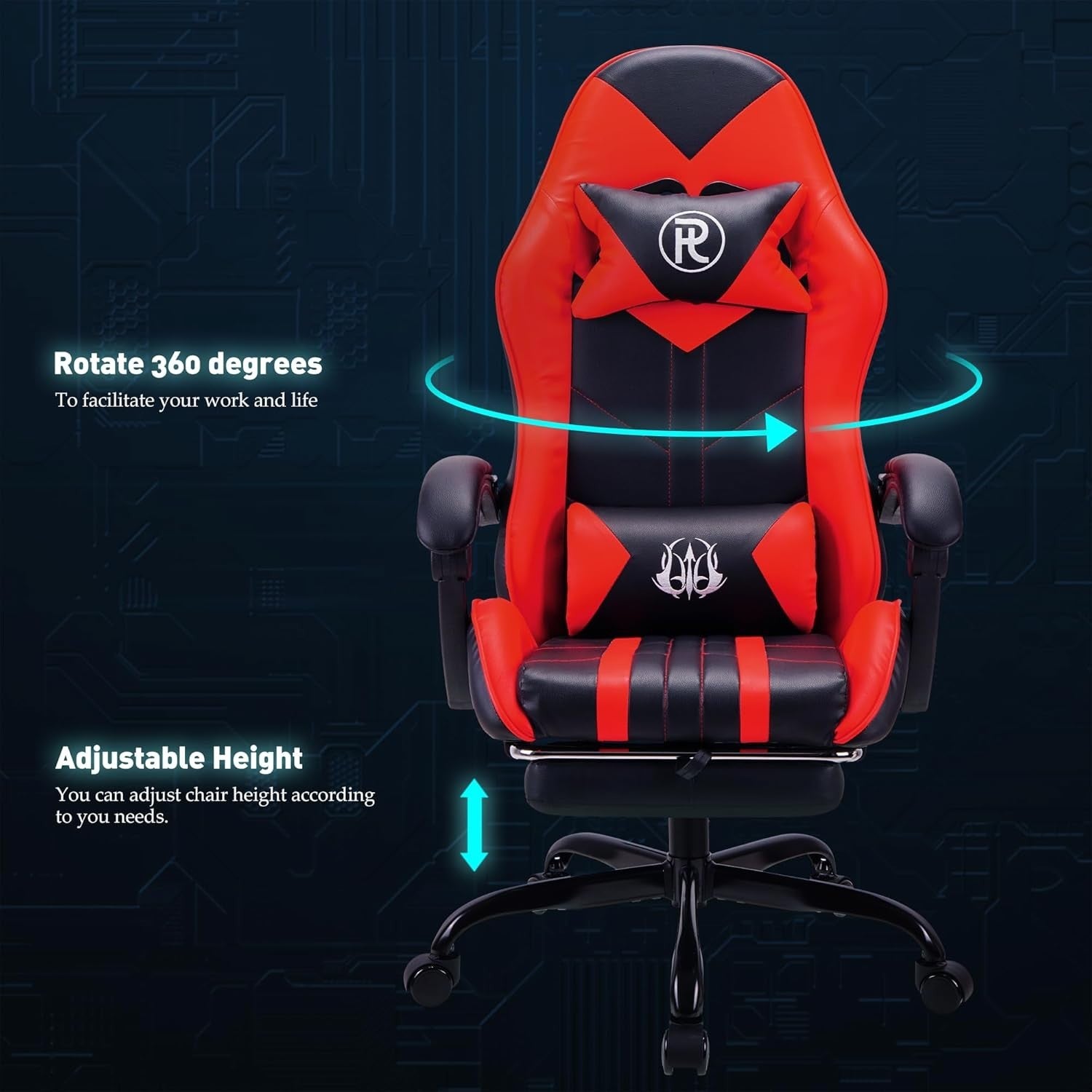 Ergonomic Red Gaming Chair Office Computer Racing Seat Adjustable Foot Rest New
