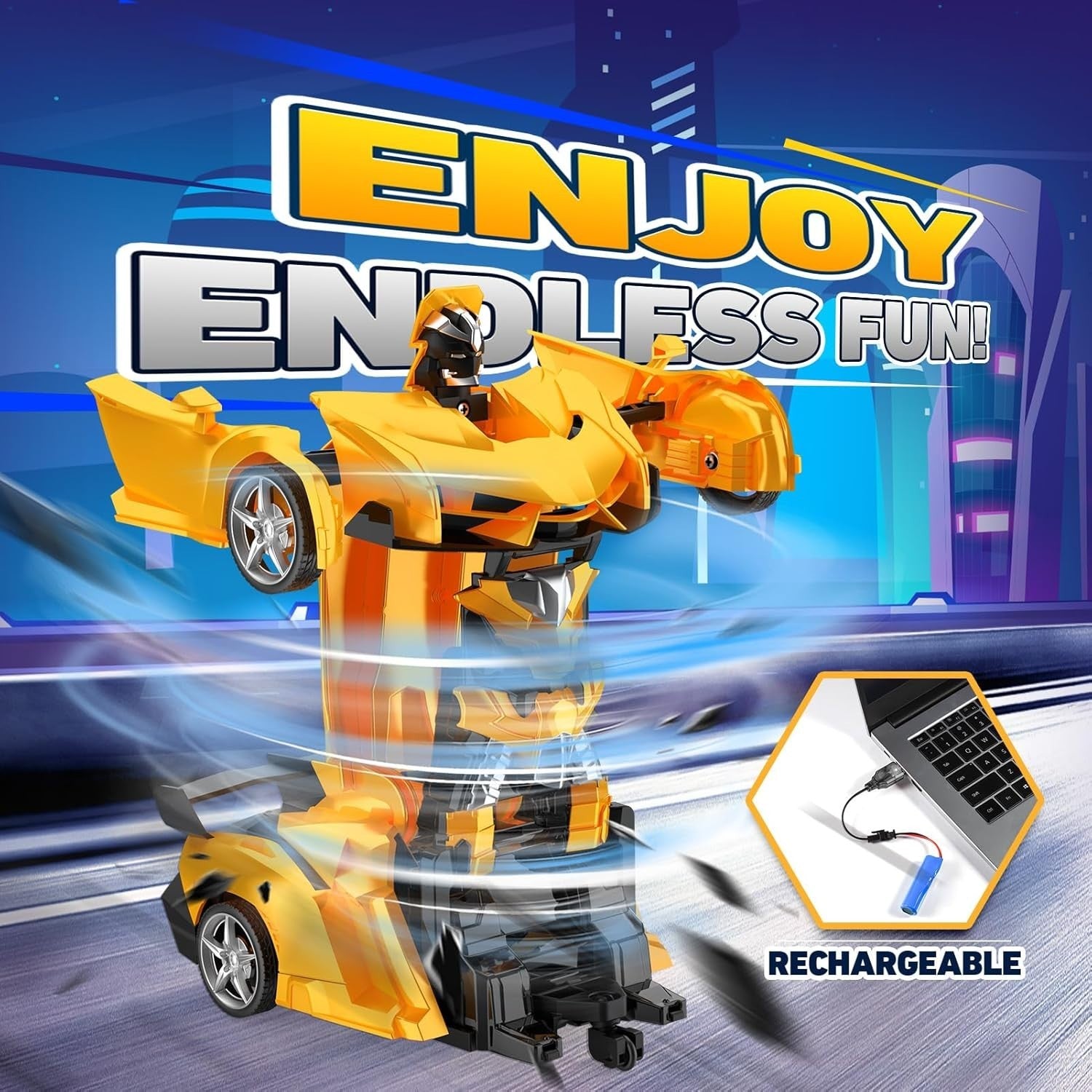 2-in-1 Transforming RC Car Robot Toy | 360° Rotation Remote Control Vehicle