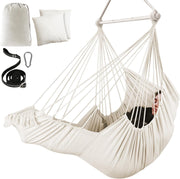 Cream Hammock Chair with Footrest & 2 Cushions | 550lbs Indoor Outdoor Swing