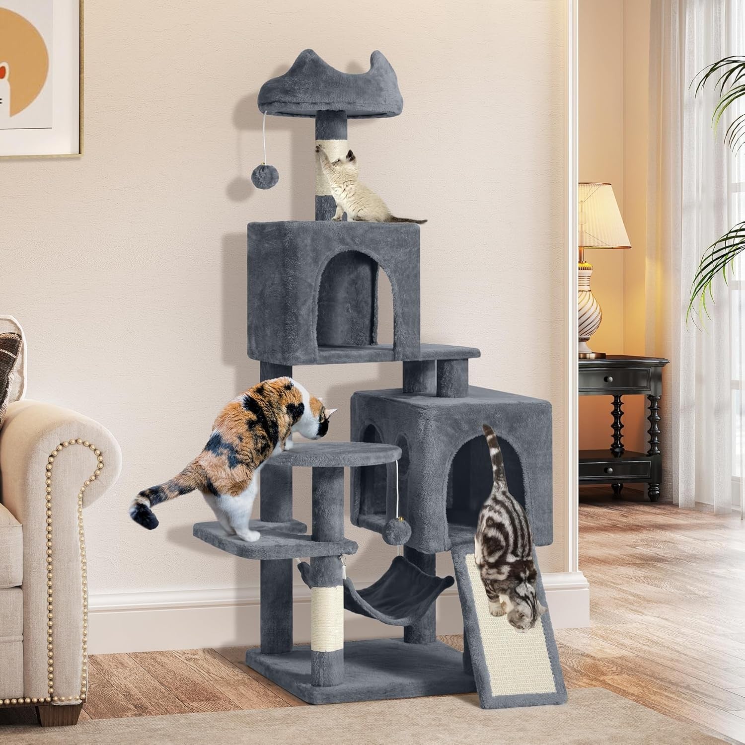 Large Cat Tree Tower 137cm Scratching Post Hammock Multi-Level XL