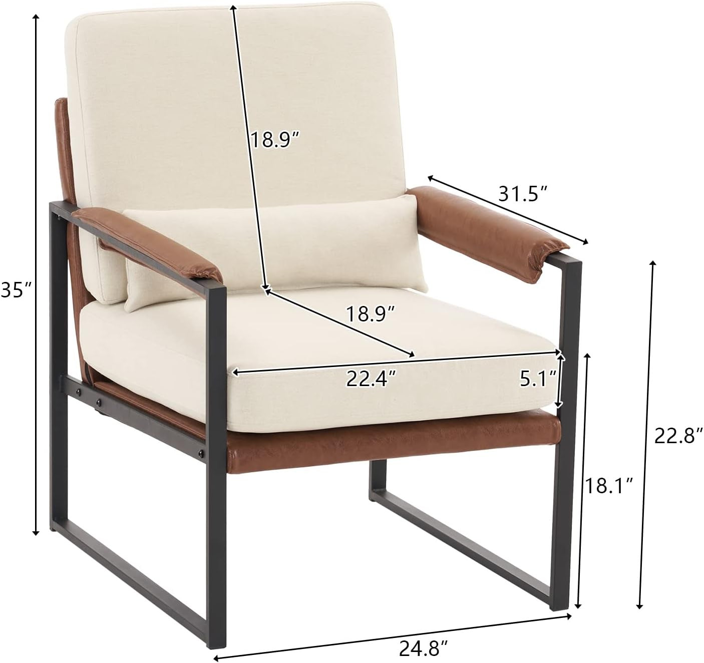 Modern Accent Armchair Beige Metal Frame Lounge Chair Cushion Seat