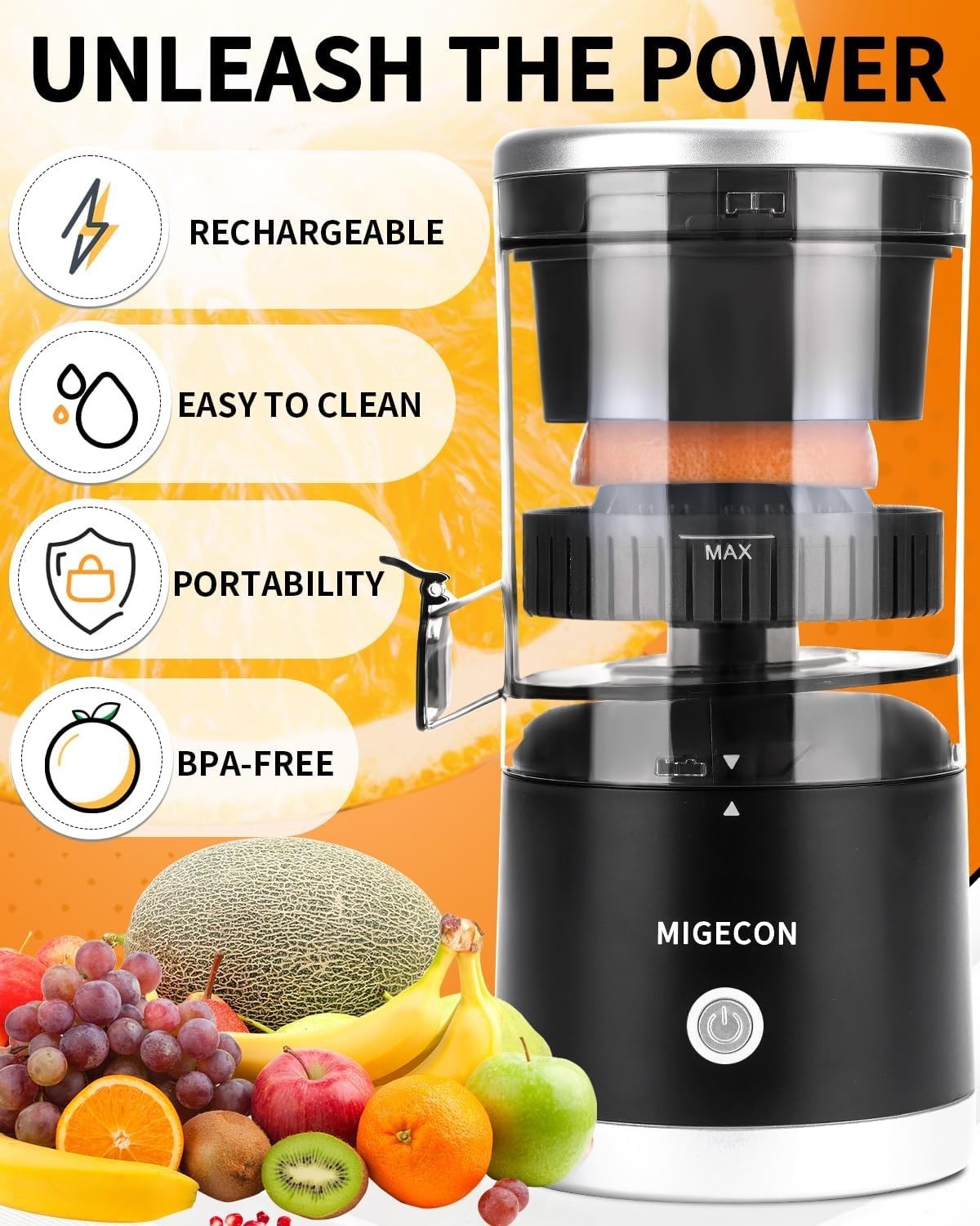 Portable Electric Citrus Juicer USB Rechargeable Anti Drip Easy Clean