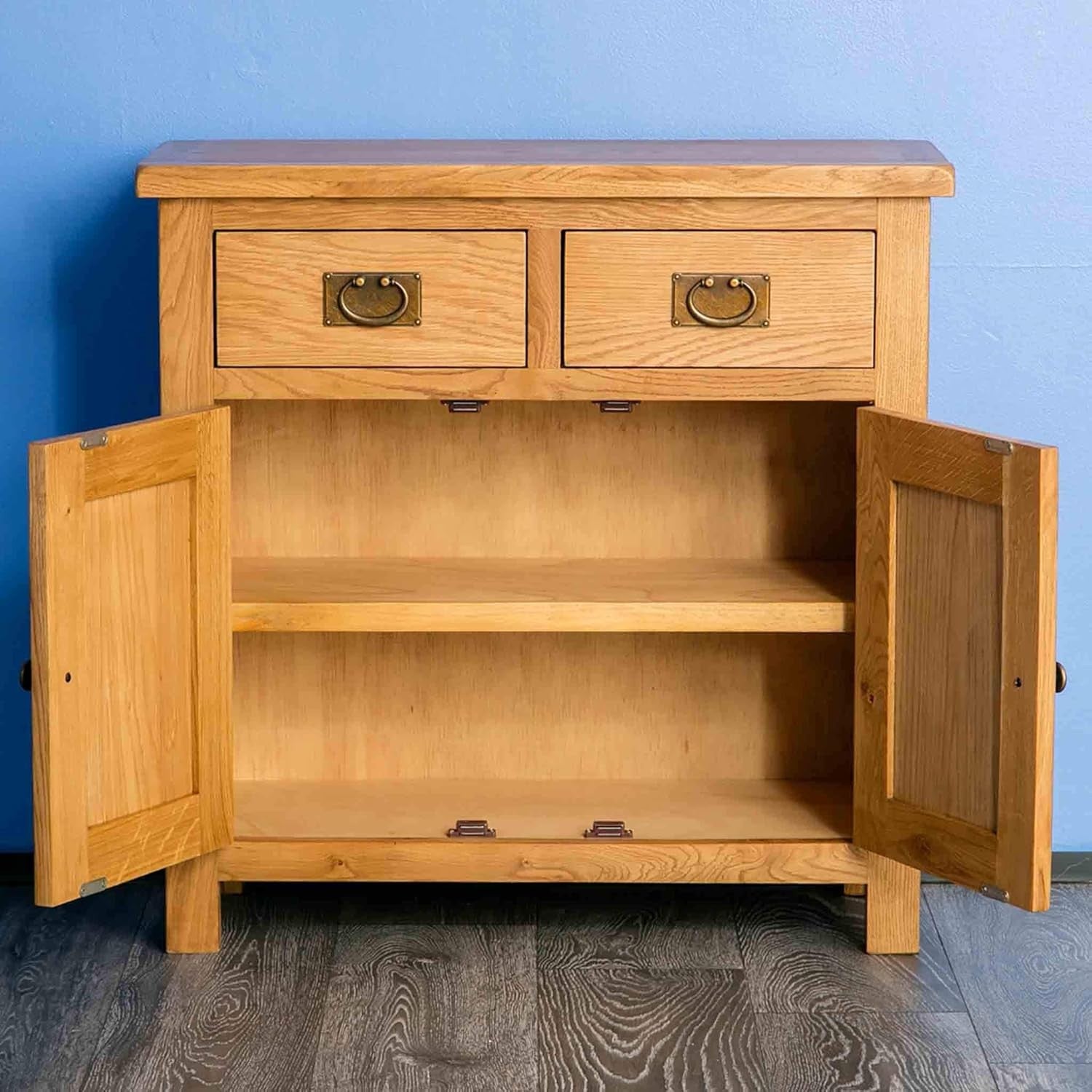 Solid Oak Sideboard Cabinet 2 Door Cupboard | Rustic Storage Unit with Drawers