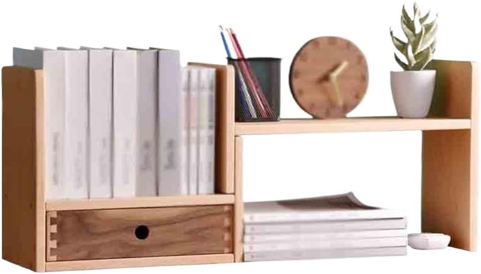 Adjustable Desktop Bookshelf Wooden Expandable Organizer Shelf w/ Drawer