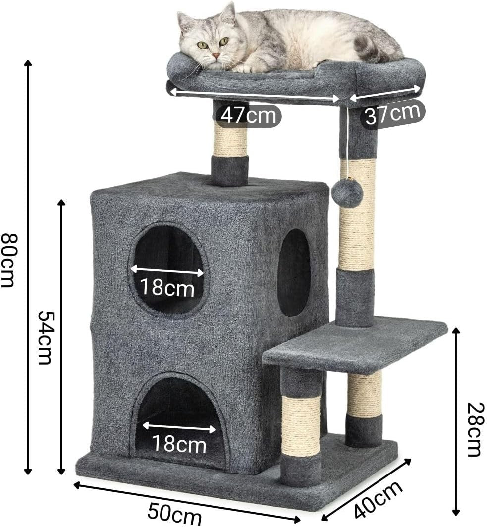 Cat Tree with 2 Condos Scratching Posts Plush Perch 80cm Dark Grey