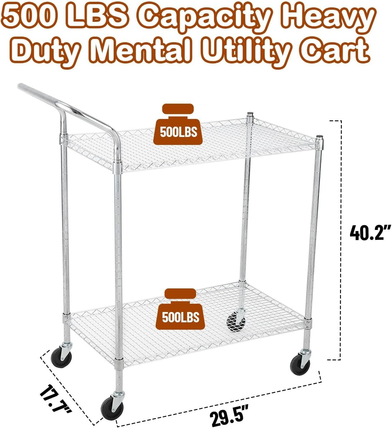 3 Tier Heavy Duty Utility Cart Rolling Metal Storage Trolley Wheels