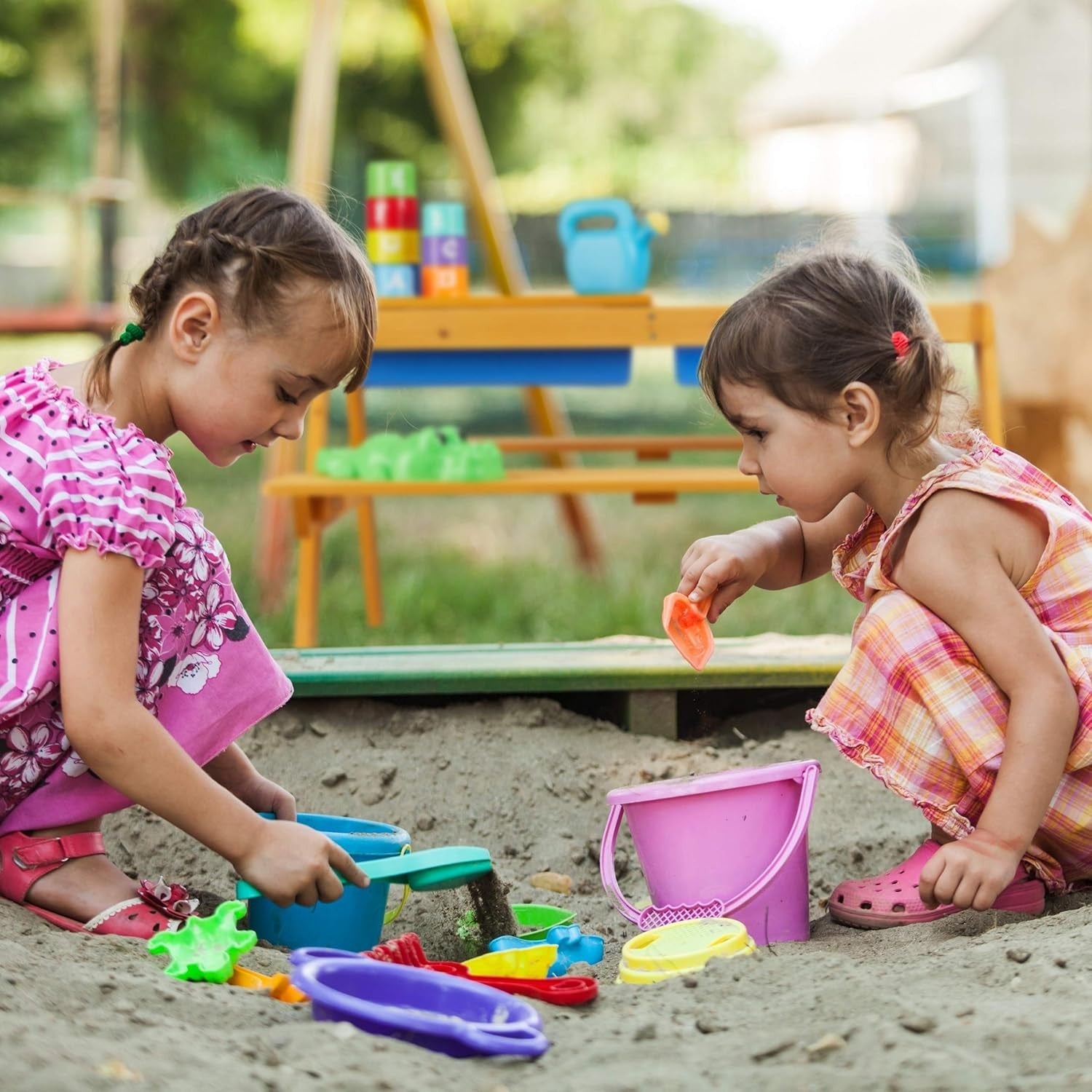 Kids Wooden Picnic Table with Benches & Mud Kitchen Play Tubs 90x85x49cm