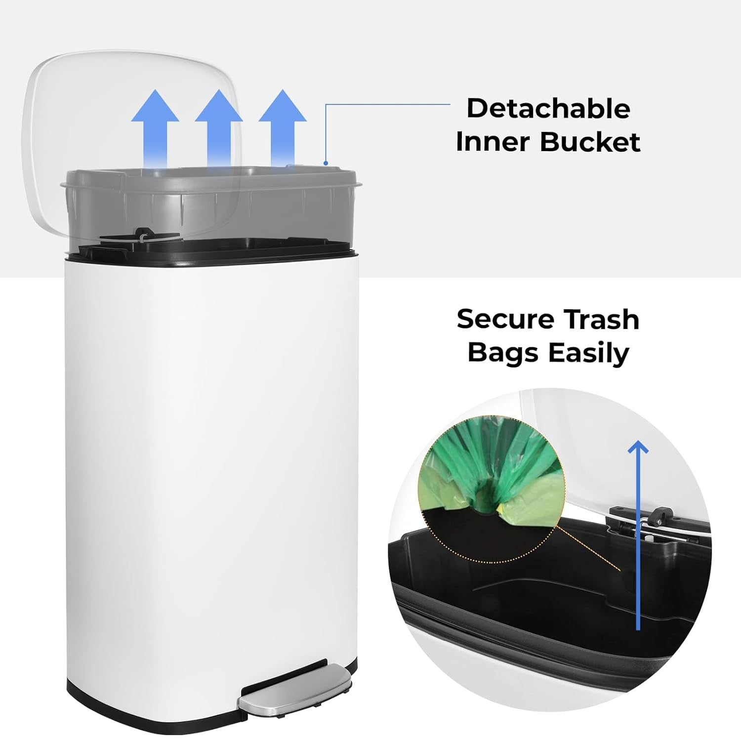 50L Stainless Steel Pedal Bin Soft Close Kitchen Waste Ivory