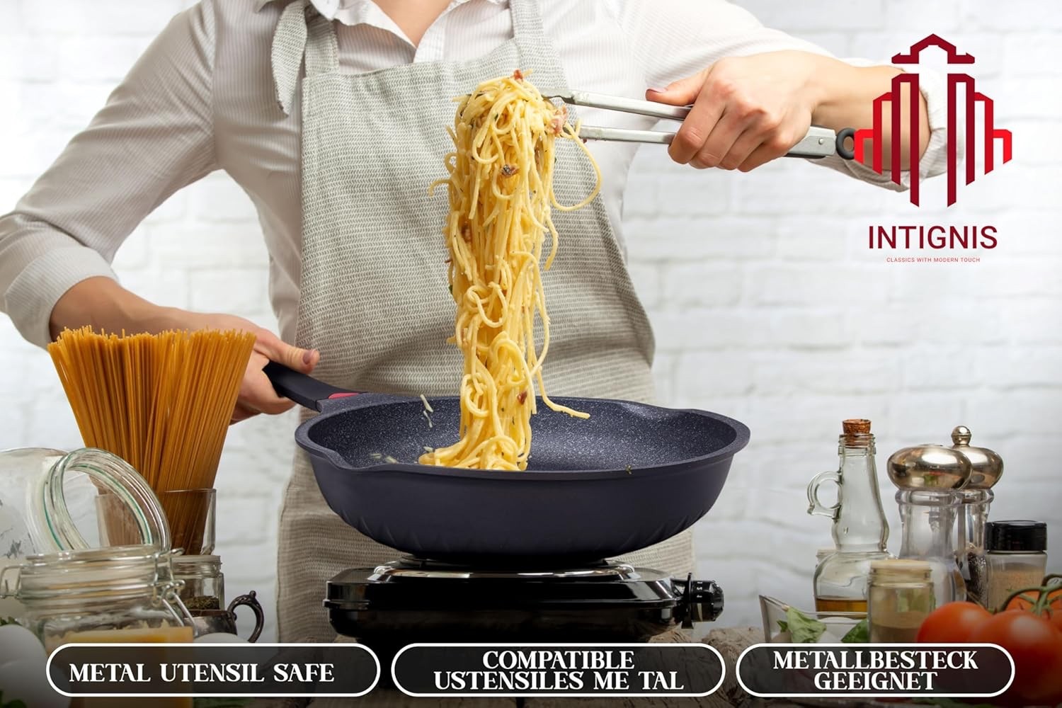30cm Black Deep Non Stick Frying Pan with Lid  3in1 Skillet Sauté Pan & Mini Wok