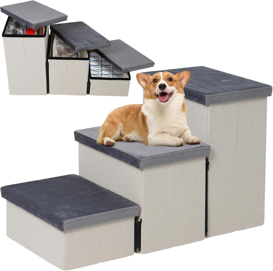 Foldable Dog Stairs with Storage – Non‑Slip Pet Steps for Bed & Sofa
