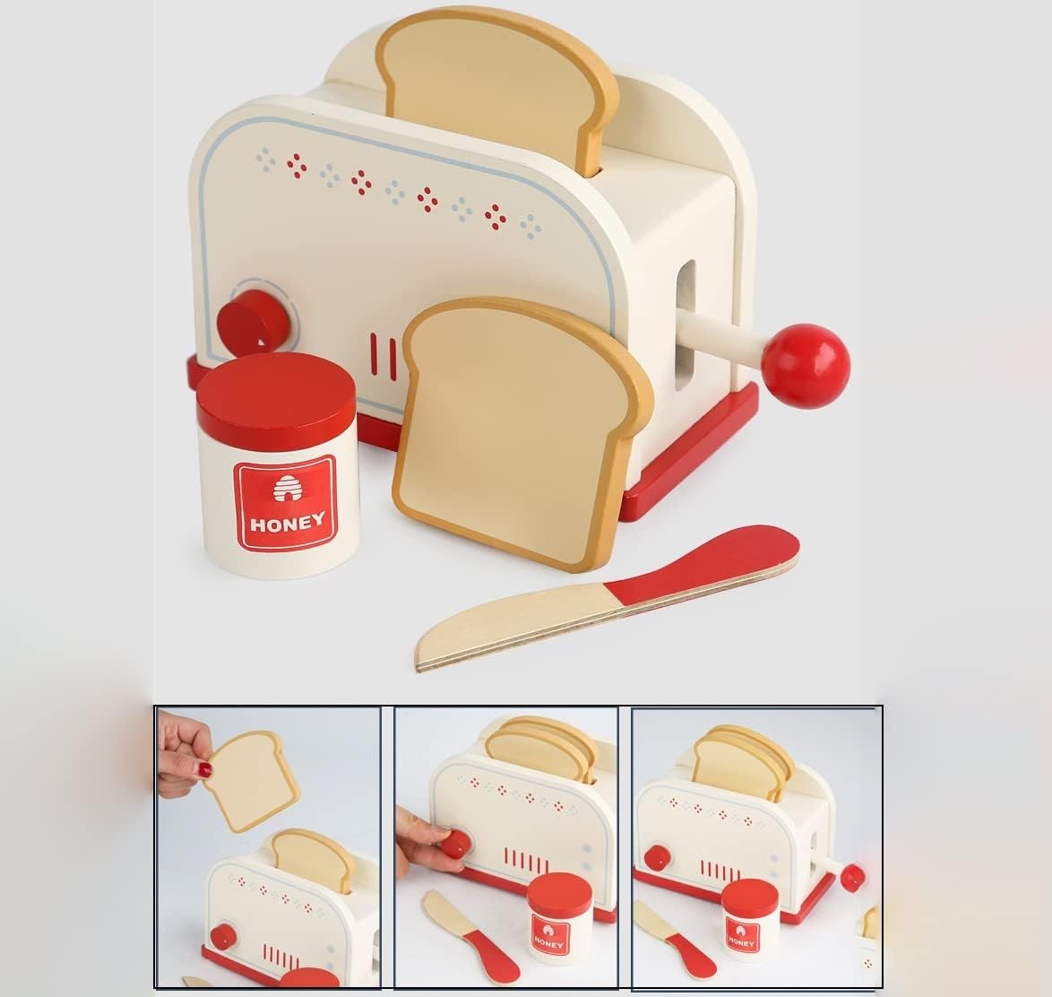 Wooden Pretend Play Toaster & Bread Maker Toy Set for Kids