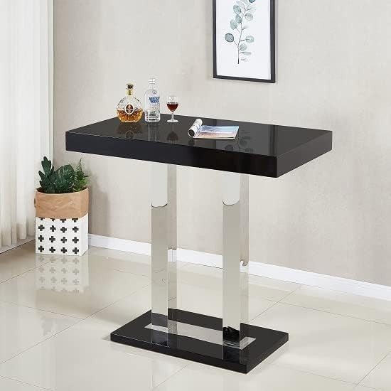 Black High Gloss Bar Table Stainless Steel Legs Rectangular Modern Counter