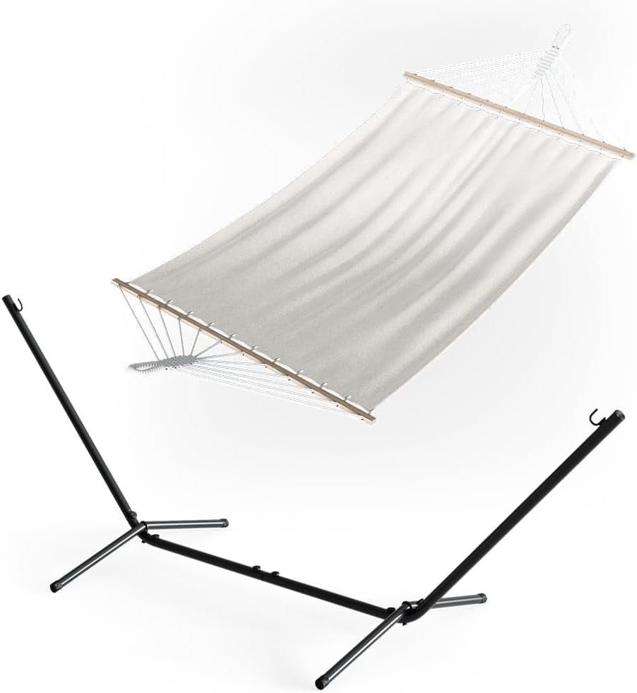 Adjustable Metal Frame Hammock with Stand – 190x120cm Cotton, 185KG Capacity