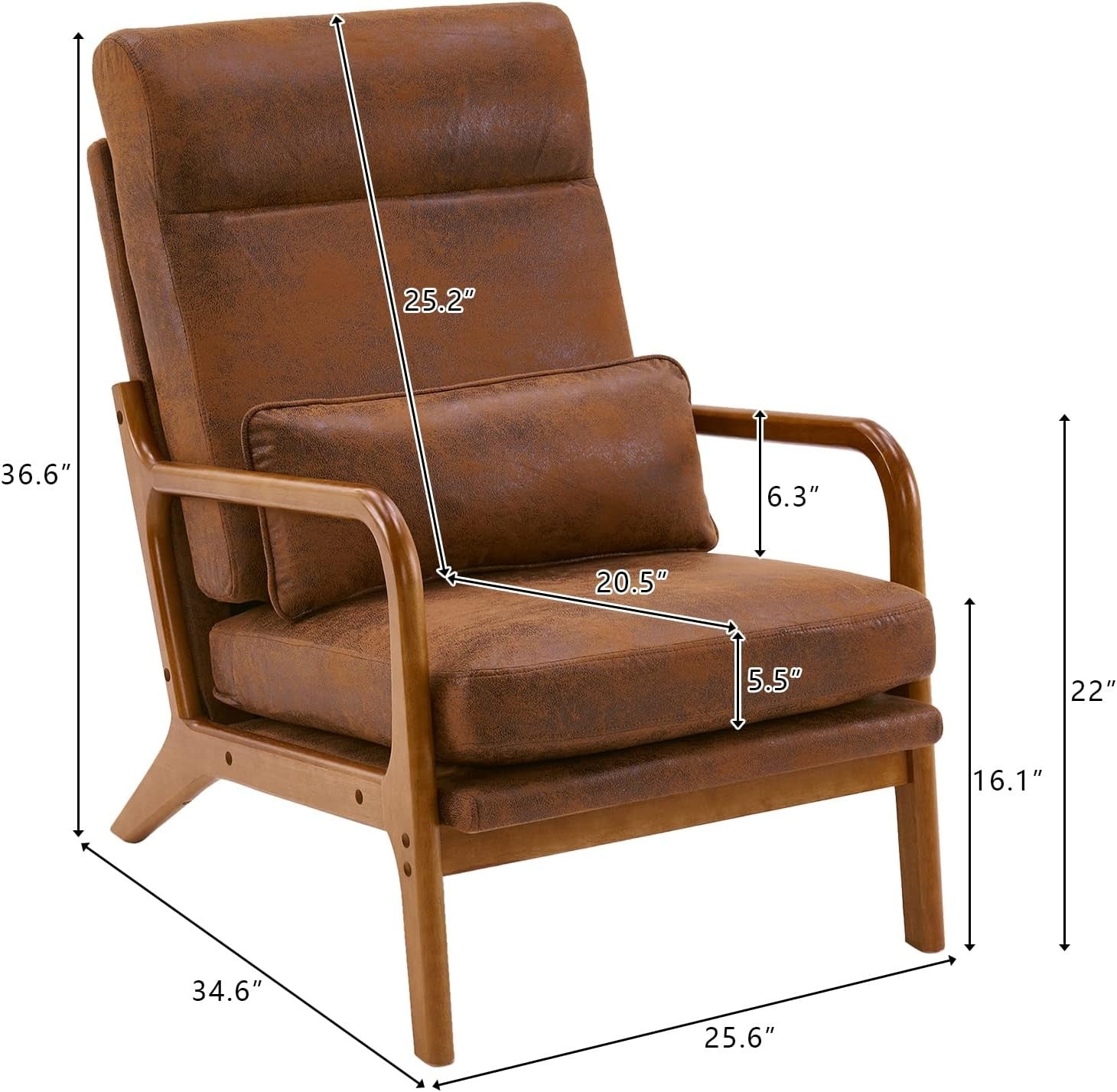 Mid Century High Back Accent Chair Brown Upholstered Armchair