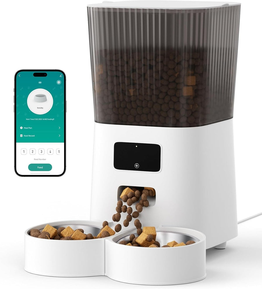 Smart Automatic Pet Feeder 5L WiFi App Timer Dual Bowl Food Dispenser