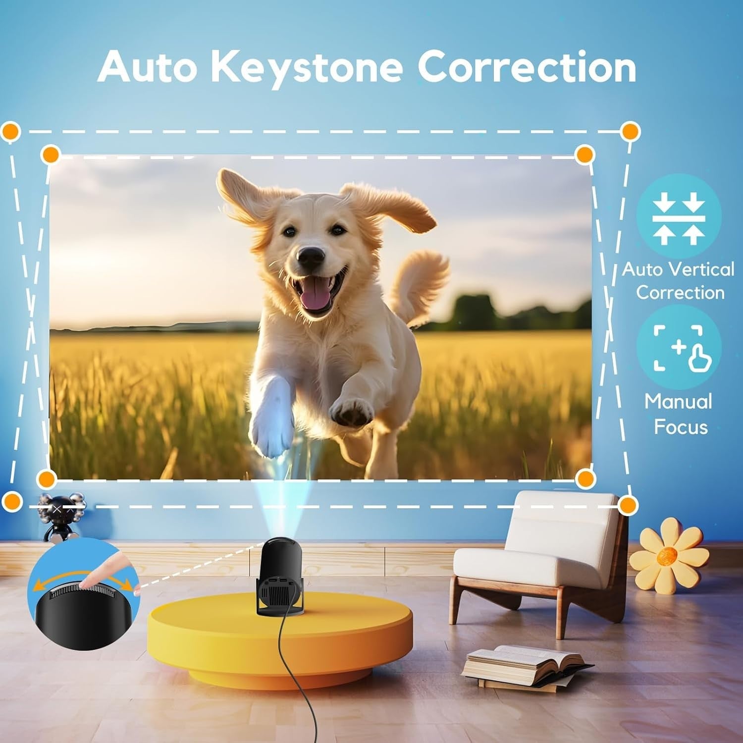 Portable Android Projector WiFi6 Bluetooth 18000L 1080P Ceiling Ready