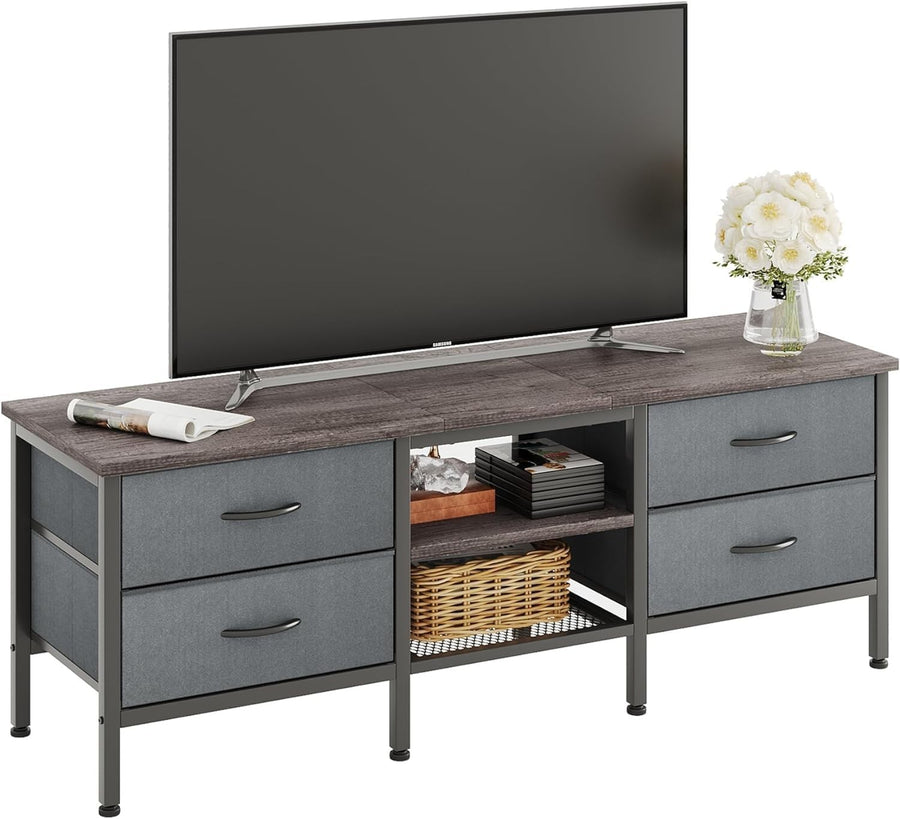 TV Stand Cabinet Grey 65” Storage Drawers Console Table for Living Room