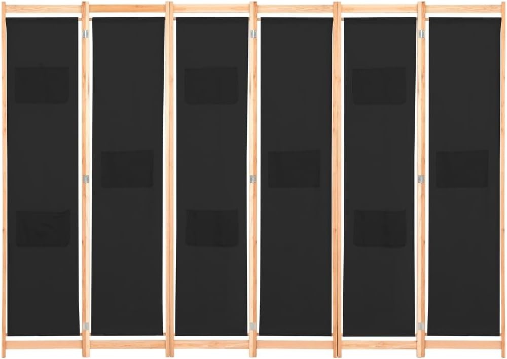 6-Panel Folding Room Divider Privacy Screen Black Fabric 240x170cm Home Partitio