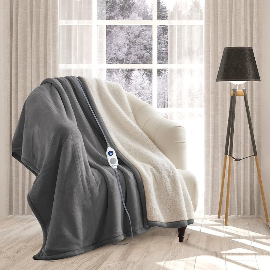Electric Heated Throw Blanket Extra Long 180cm Sherpa Fleece 9 Heat