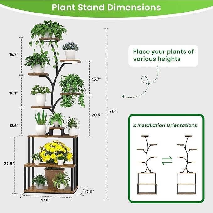 9 Tier Metal Plant Stand with Adjustable Grow Lights Indoor Tall Flower Shelf