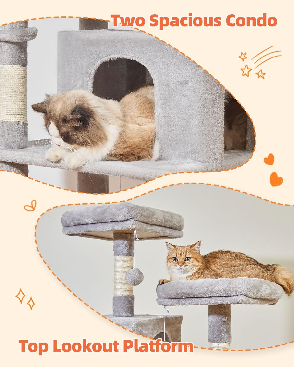 170cm Light Grey Cat Tree Tower with Condos Hammock Scratching Posts