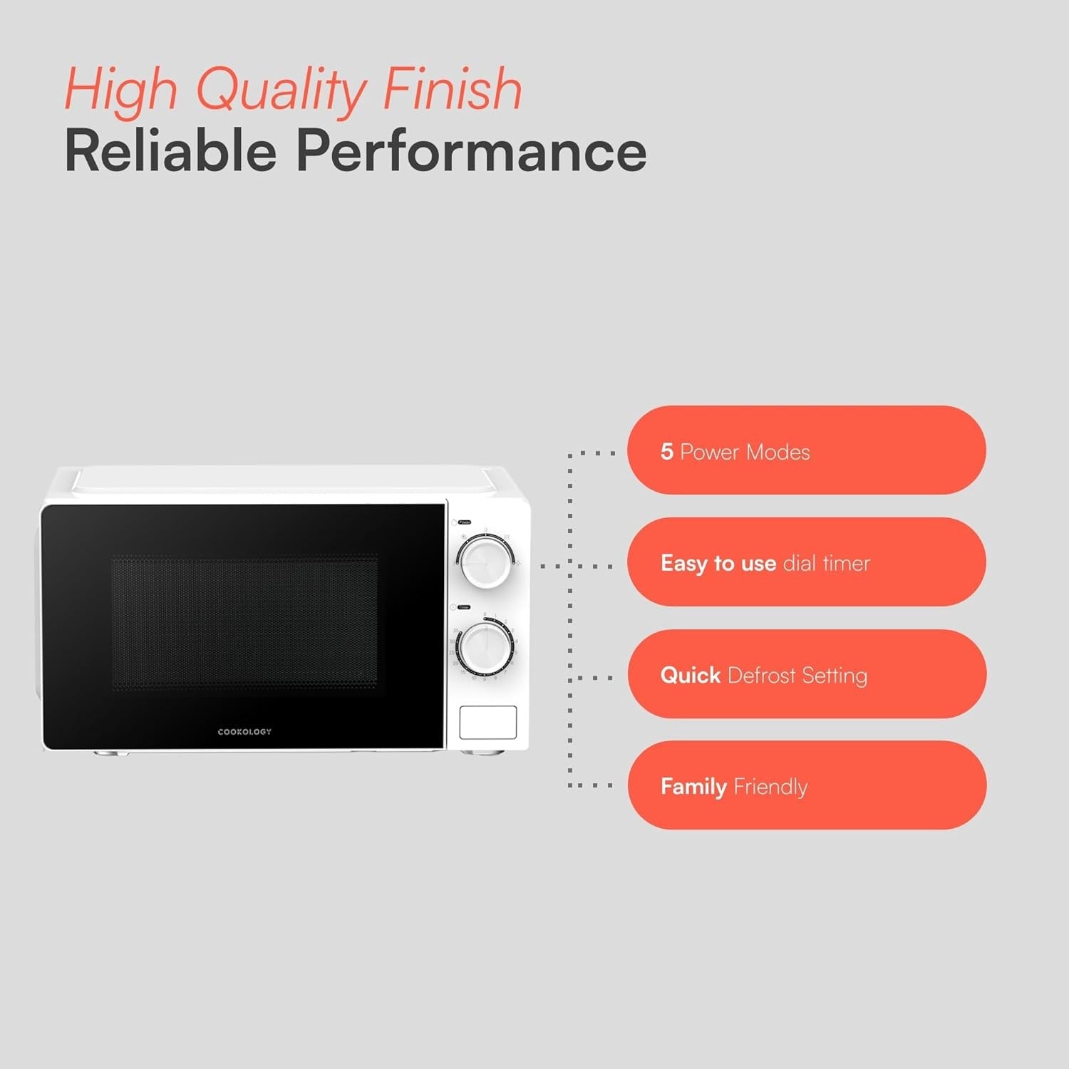 20L Freestanding Microwave 700W 5 Power Modes Quick Defrost White