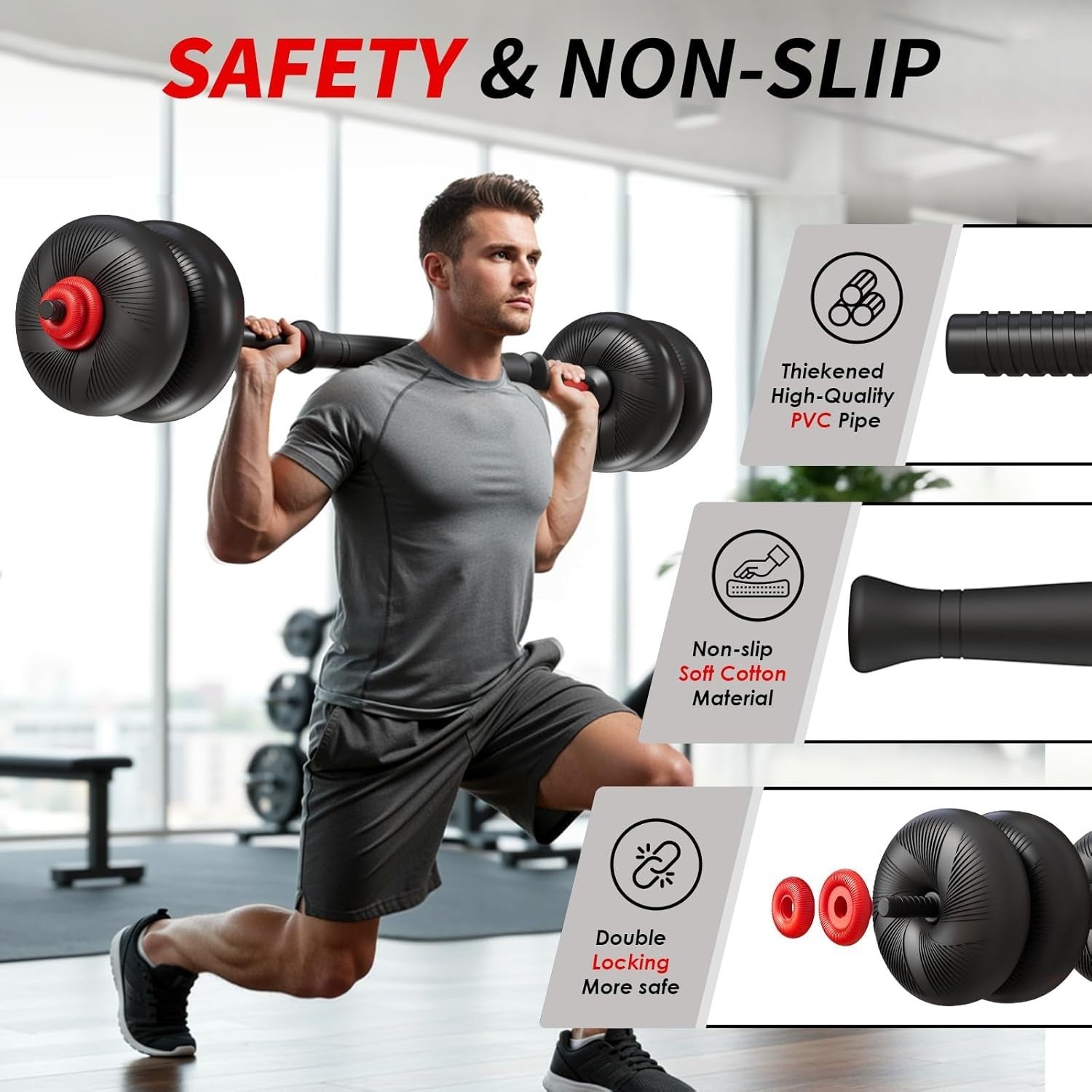 4-in-1 Adjustable Dumbbell Barbell Kettlebell Push Up Home Gym Weights