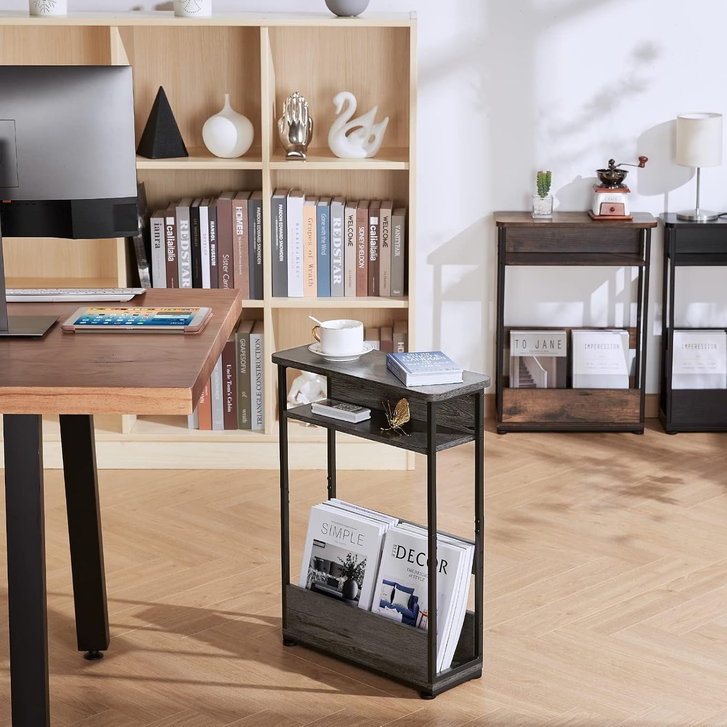 Narrow 3-Tier Side Table with Storage Shelf, Slim End Table for Small Spaces 46x