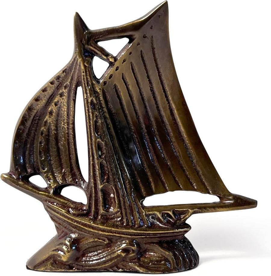 Antique Brass Sailboat Paperweight Nautical Desk Ornament | Vintage Gold Decor