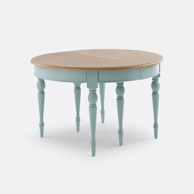 Extendable Dining Table Seats 4–12 Oak & Blue French Style 125–260x120cm