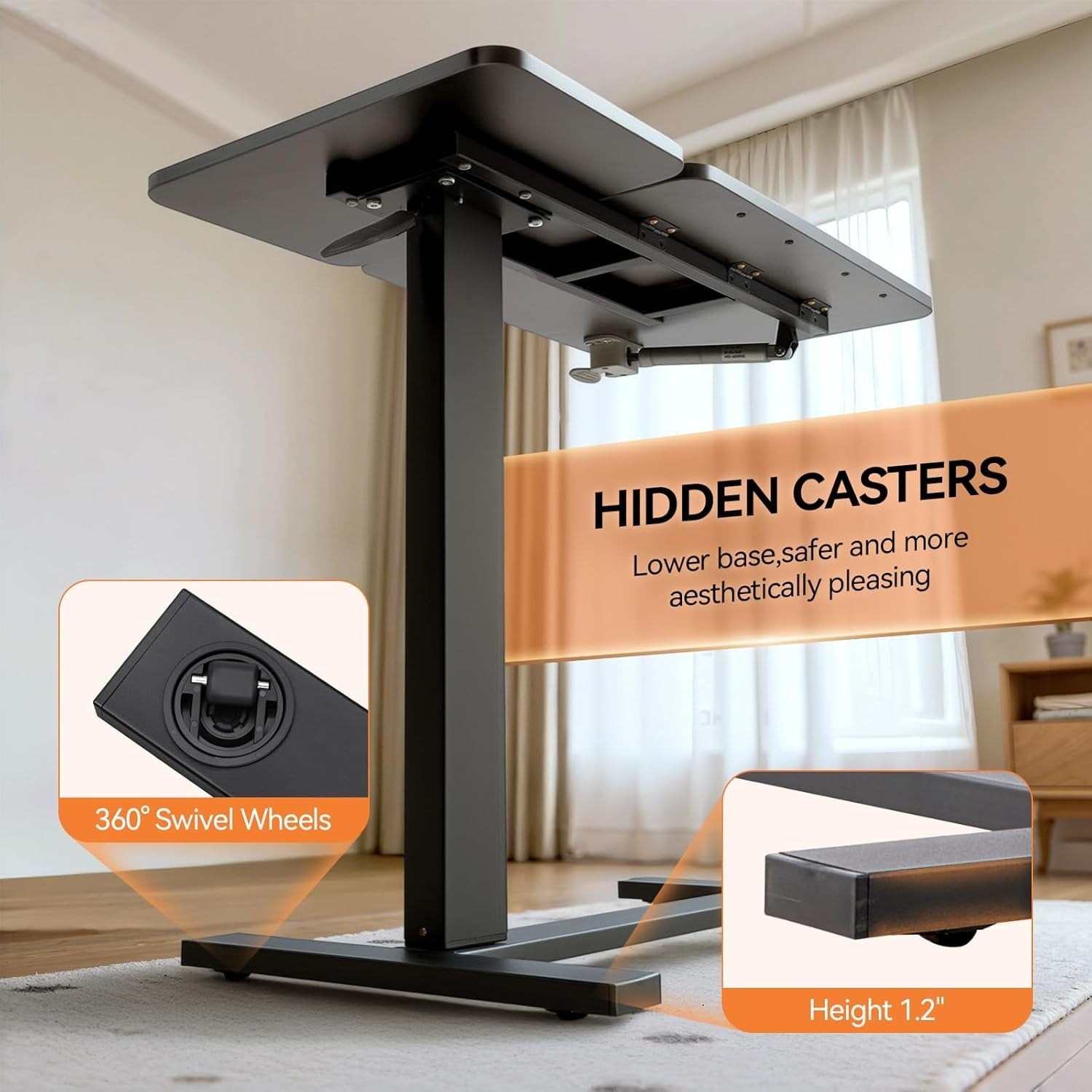 Overbed Laptop Table Height Adjustable Rolling Desk 45° Tilt Top 80x40cm
