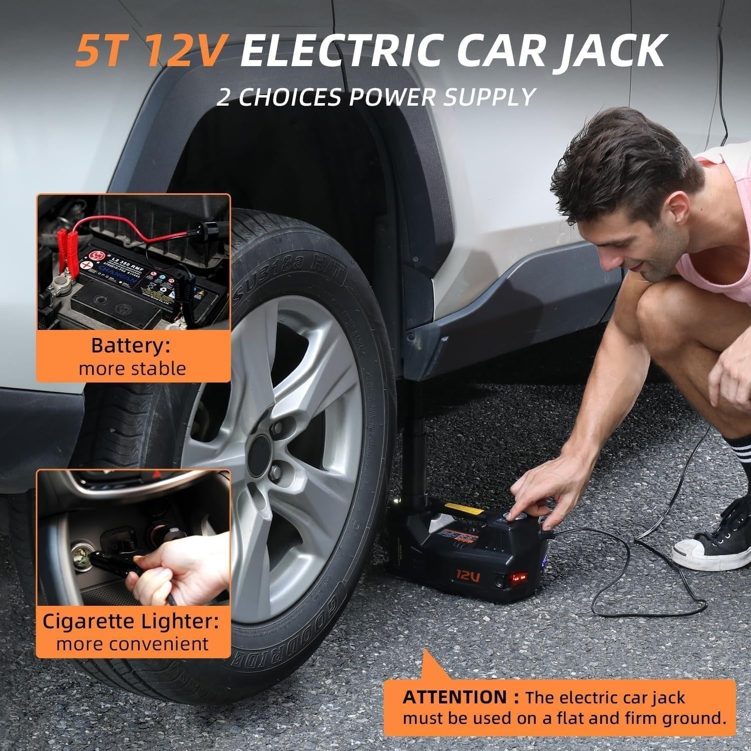5 Ton Electric Hydraulic Car Jack 12V with Air Pump & Pressure Gauge 15–45cm