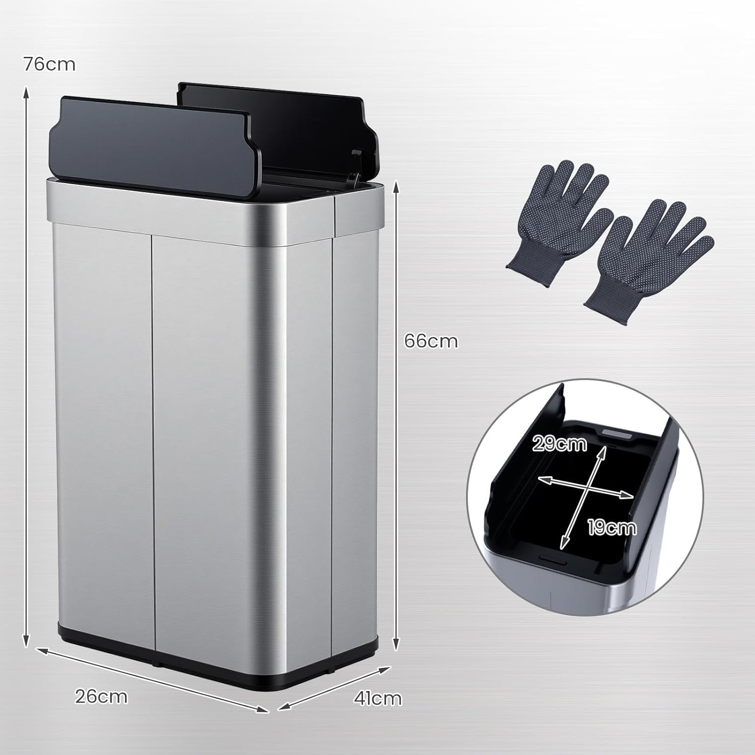 60L Touchless Motion Sensor Kitchen Bin – Automatic Stainless Steel Trash Can