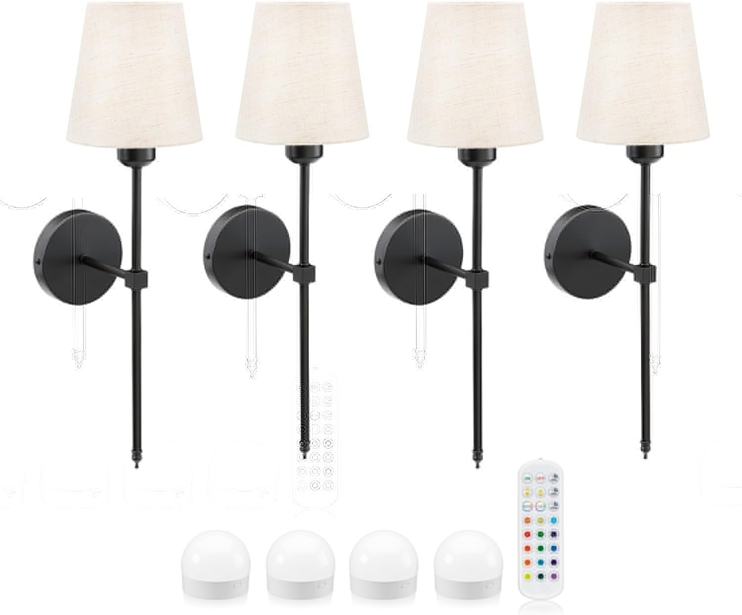 Wireless LED Wall Lights Set Dimmable Remote Control | 4 Lamps + Timer