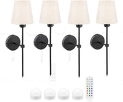Wireless LED Wall Lights Set Dimmable Remote Control | 4 Lamps + Timer