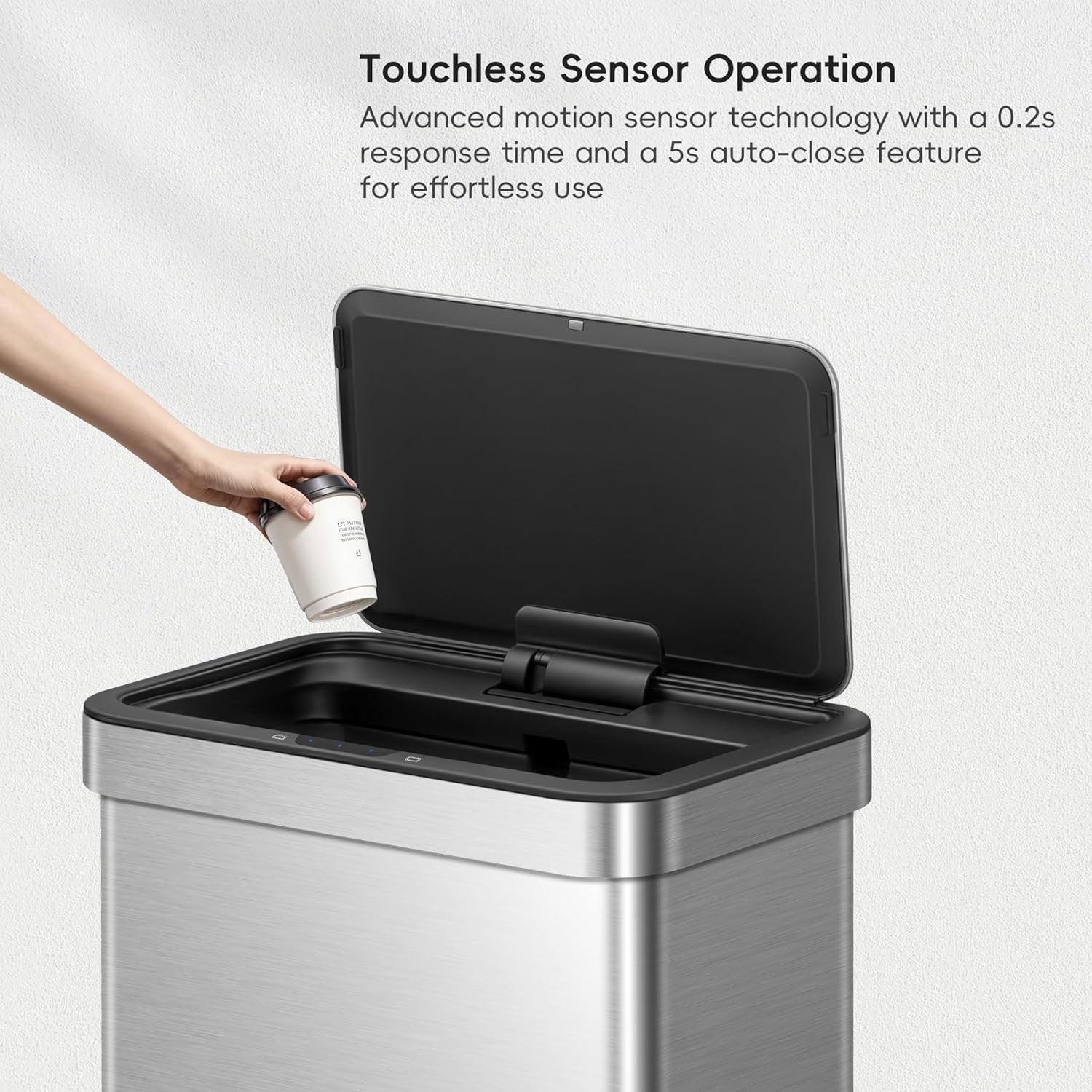 80L Motion Sensor Kitchen Bin Stainless Steel Rectangular