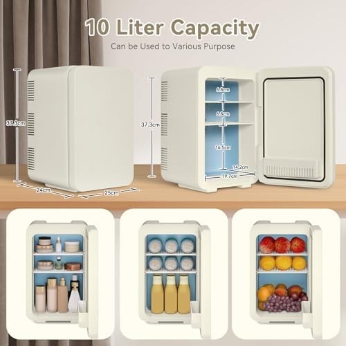 Portable Mini Fridge Cooler Warmer 10L Compact Beige AC/DC Home Car Use