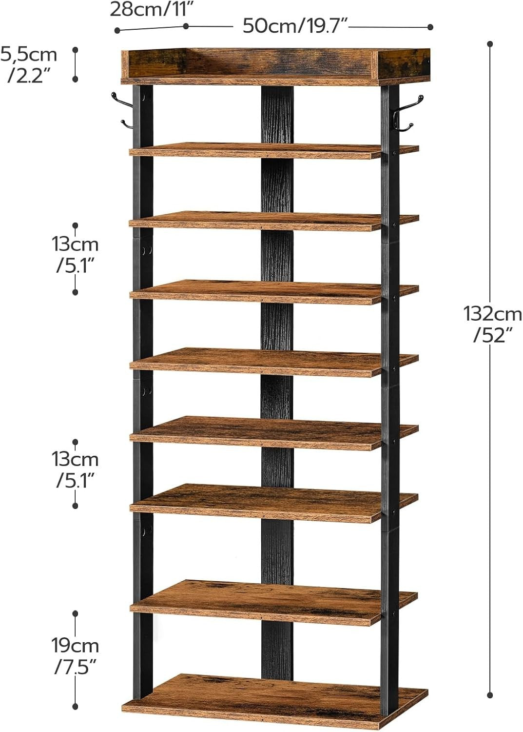 9-Tier Tall Slim Shoe Rack – Rustic Vertical Organizer for Small Spaces