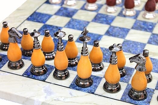 Luxury 15" Australian Marble & Lapis Lazuli Chess Set – Brass & Wood Pieces