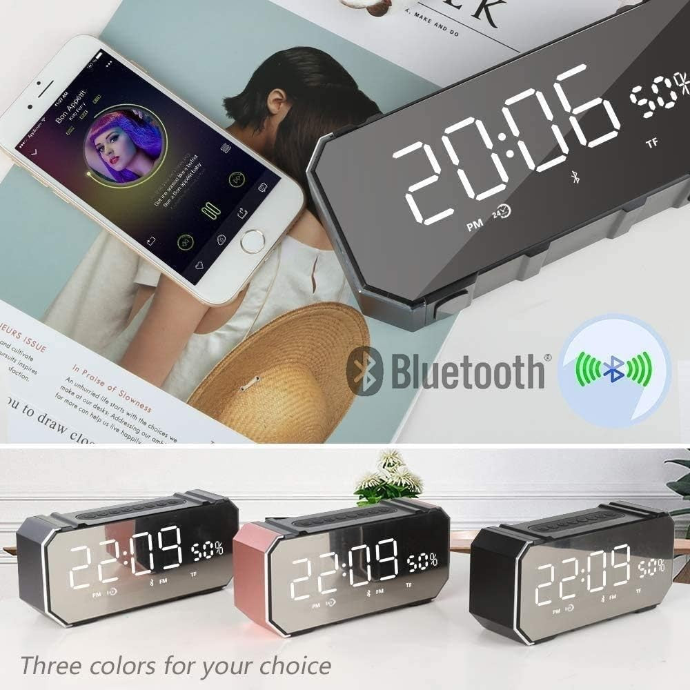 Silver Alarm Clock Radio FM Bluetooth USB Speaker LED Display Snooze Timer