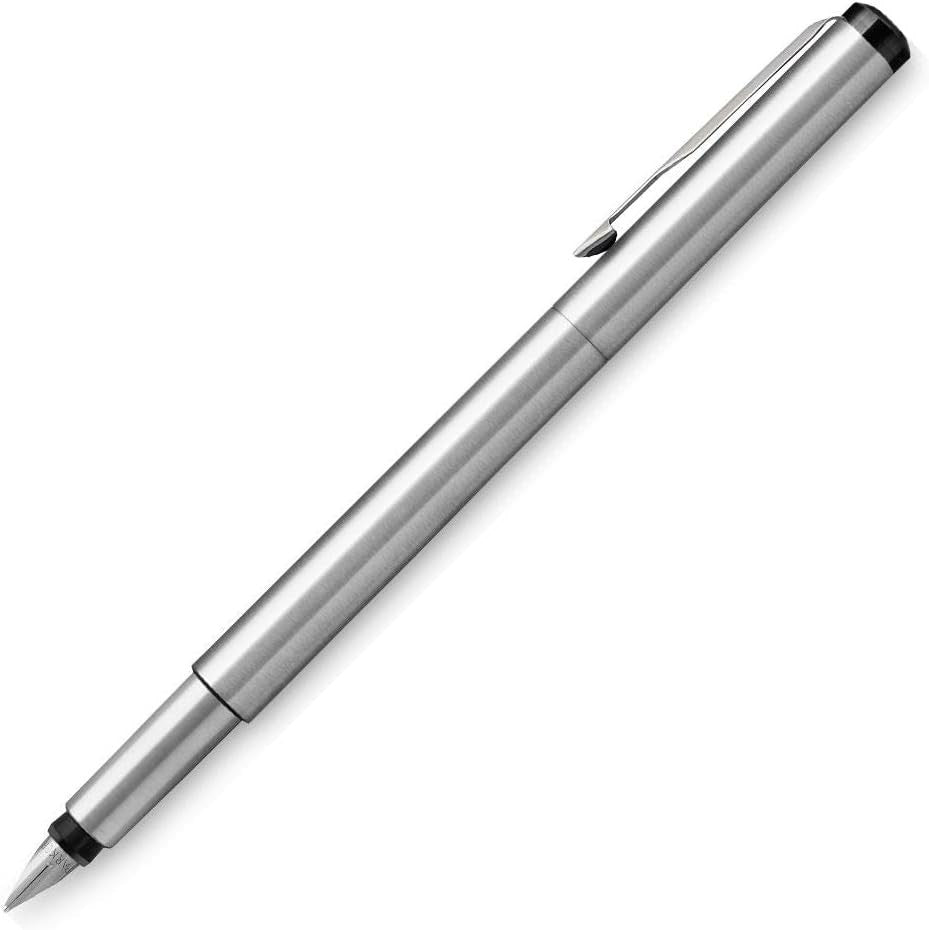 Medium Fountain Pen Stainless Steel Chrome Trim Blue Ink Gift Box