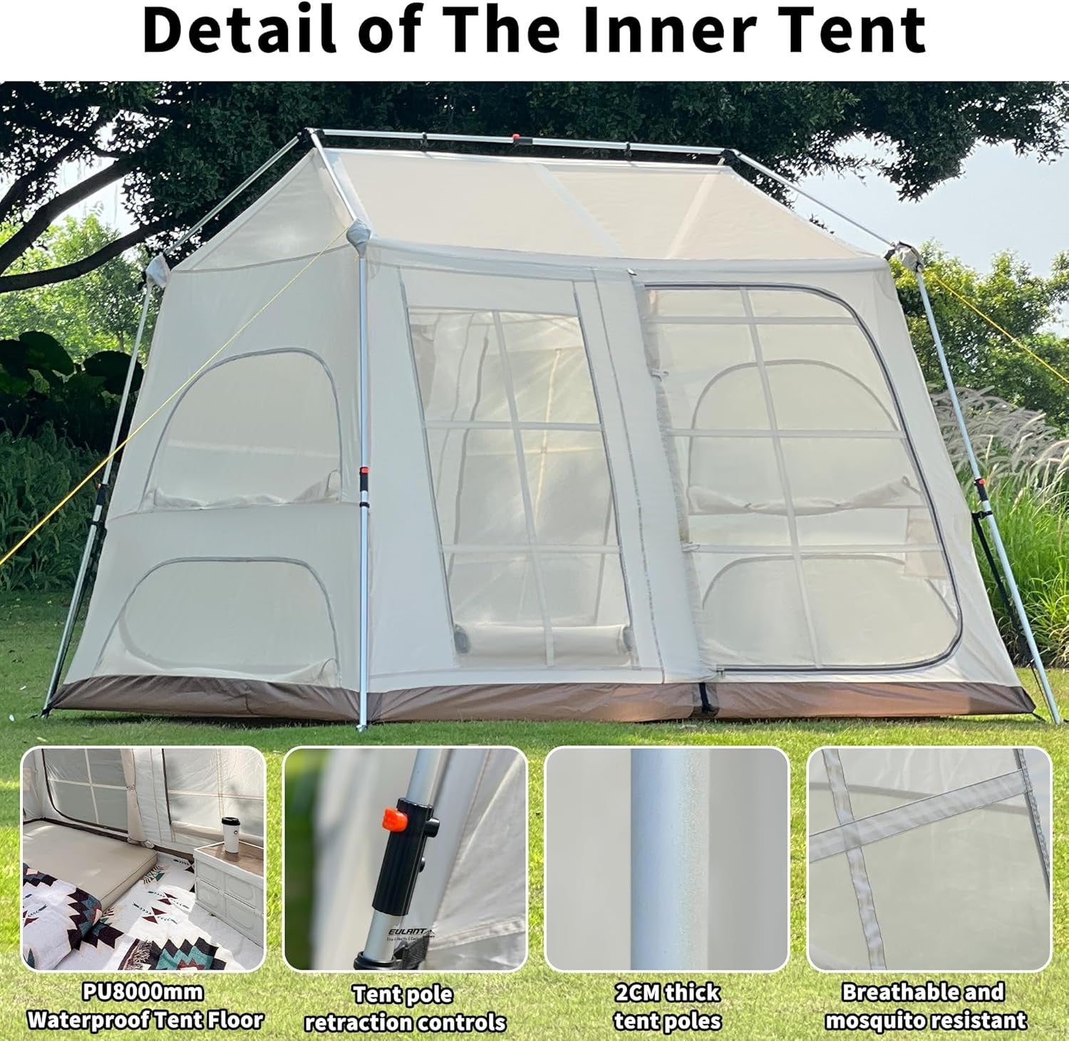 Waterproof 2 Layer Camping Tent Beige 2.6x2.3m w/ Canopy