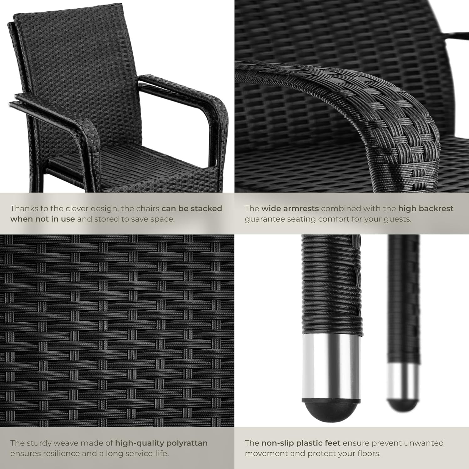 Set of 8 Stackable Rattan Garden Chairs Black Patio Balcony Outdoor Seating