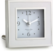 Silent Sweep Square Bedside Alarm Clock Luxury Compact White Enamel